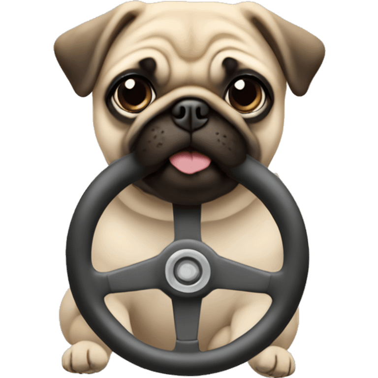 pug holding a steering wheel  emoji