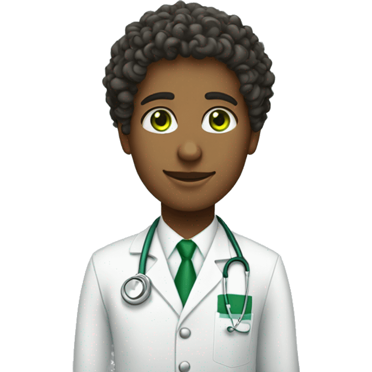 Curly hair and green eyes medical student emoji