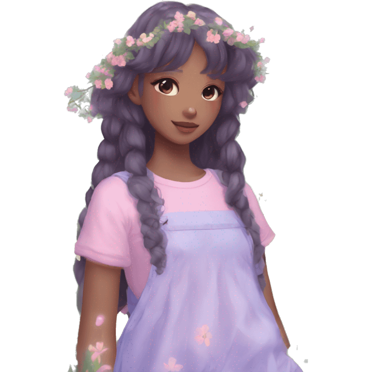 Dreamy pretty shiny colorful girl in nature pastelcore kawaii aesthetic emoji