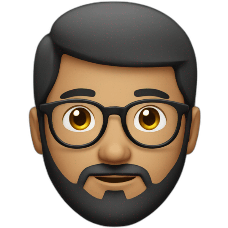 indian guy with round glasses with fair skin with straight hair with round fully circular glasses black eyes black hair with trimmed beard emoji