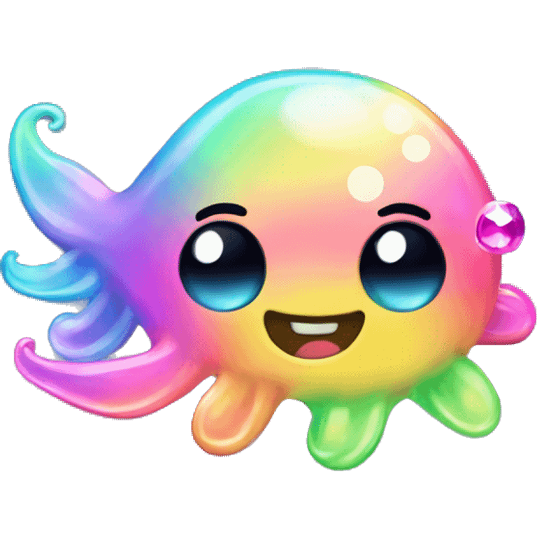 Kawaii pastel neon rainbow bedazzled sea creature emoji