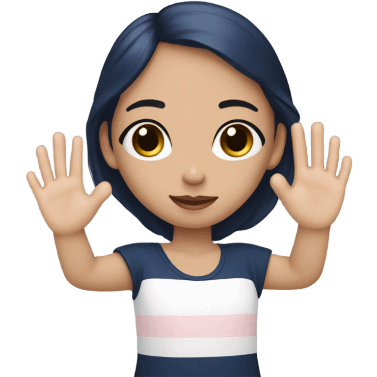 Girl with color palet of light pink beige navu blue and white kissey face and heart hands emoji