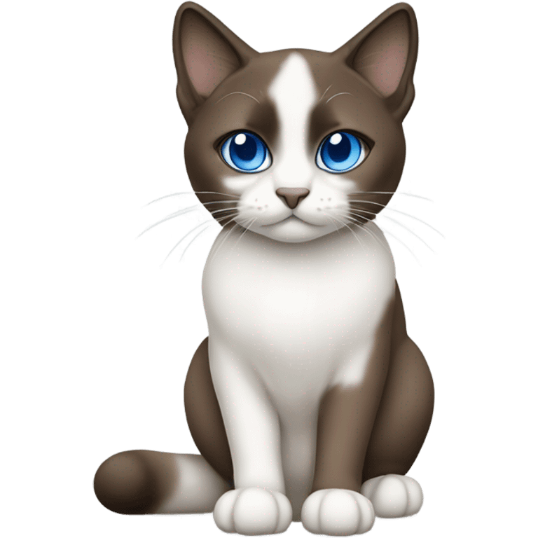 Snowshoe cat with small white patch by nose, dark face and blue eyes emoji