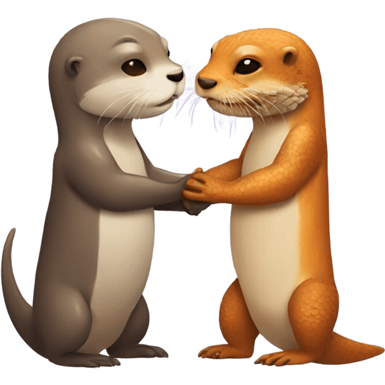 Otter holding hands with bearded dragon emoji