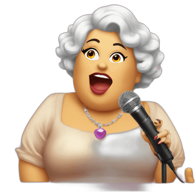 Fall themed drag queen aunt overweight talking into microphone emoji