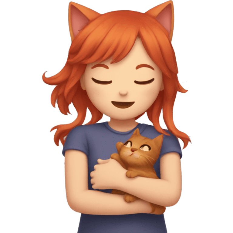 red haired cat girl giving a hug emoji