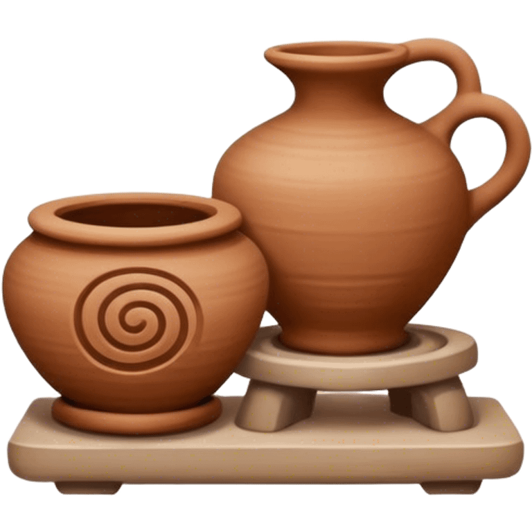 Pottery, clay sculpture, pottery wheel, earthy tones, simple design, minimalistic, on a white background, no extra details emoji