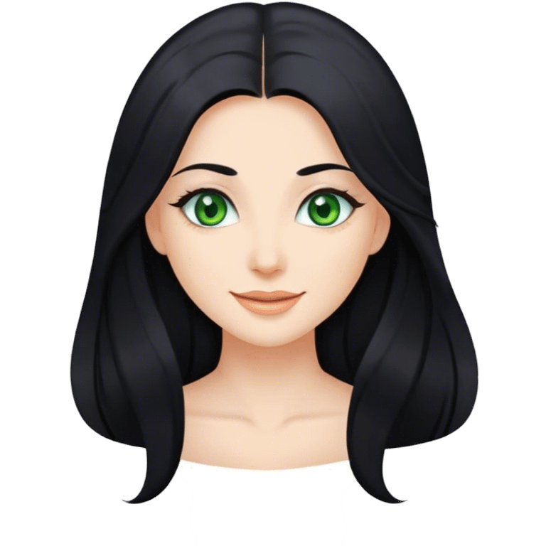 Beautiful lady with long black hair and green eyes looking happy  emoji