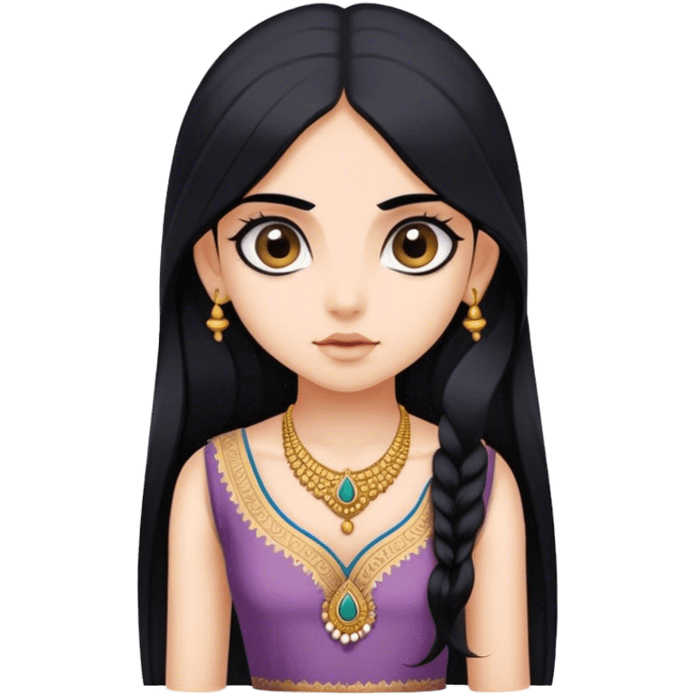 Brahmin indian girl wearing a dress, with fair skin, long black hair, and big eyes  emoji