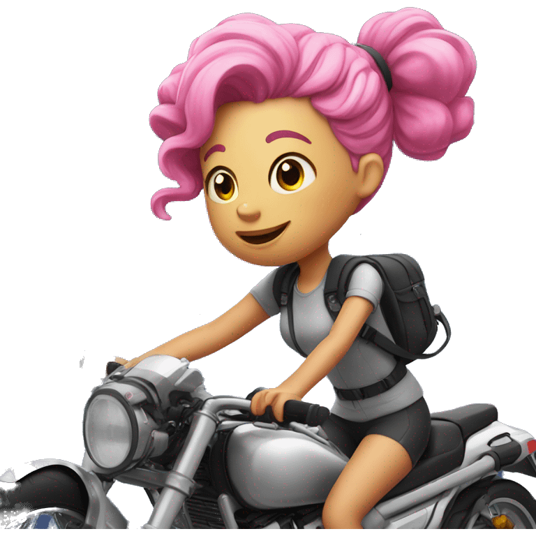 girl with pink hair in space buns riding a touring bike emoji