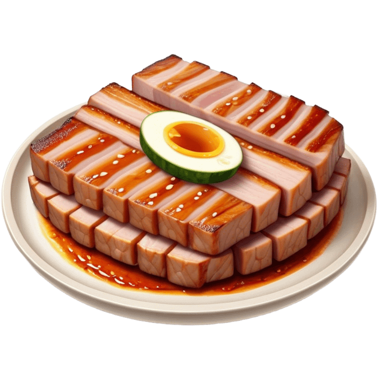 Cinematic Realistic Samgyeopsal Dish Emoji, depicted with sizzling, thick slices of pork belly grilled to perfection rendered with rich textures and warm, inviting lighting. emoji