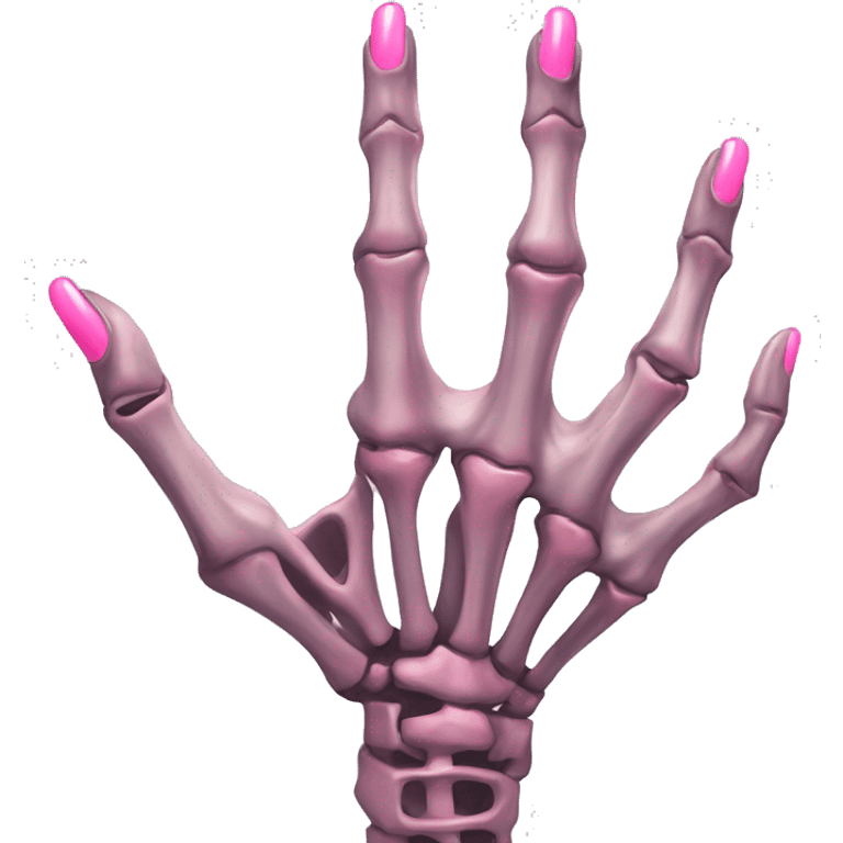 Skeleton hand 5 fingers with pink polish nails minimalistic  emoji