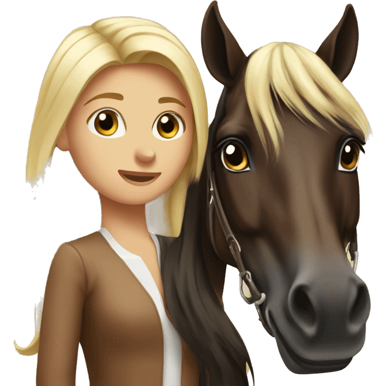 Dark brown Arabian horse with blonde girl  emoji