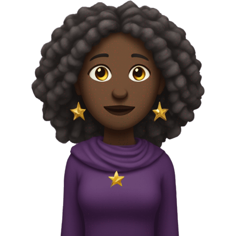 Afro indigenous woman with dread locks twnnwtwnttwnwnttqnt tmmynanagnwtnsttnantanta and dark skin, purple medieval dress holding a golden star. emoji