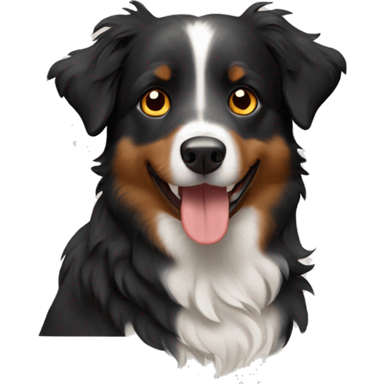 Small black australian shepherd dog wearing autumn emoji