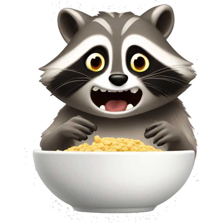 Shocked raccoon jaw opening reaction while eating cereal emoji