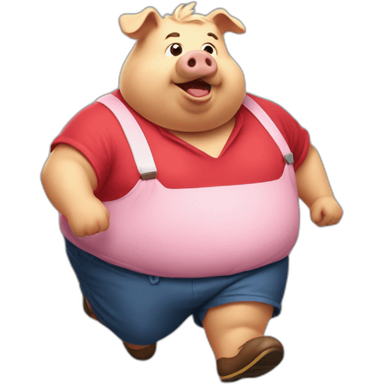 Fat Fat Fat pig with red shirt running emoji