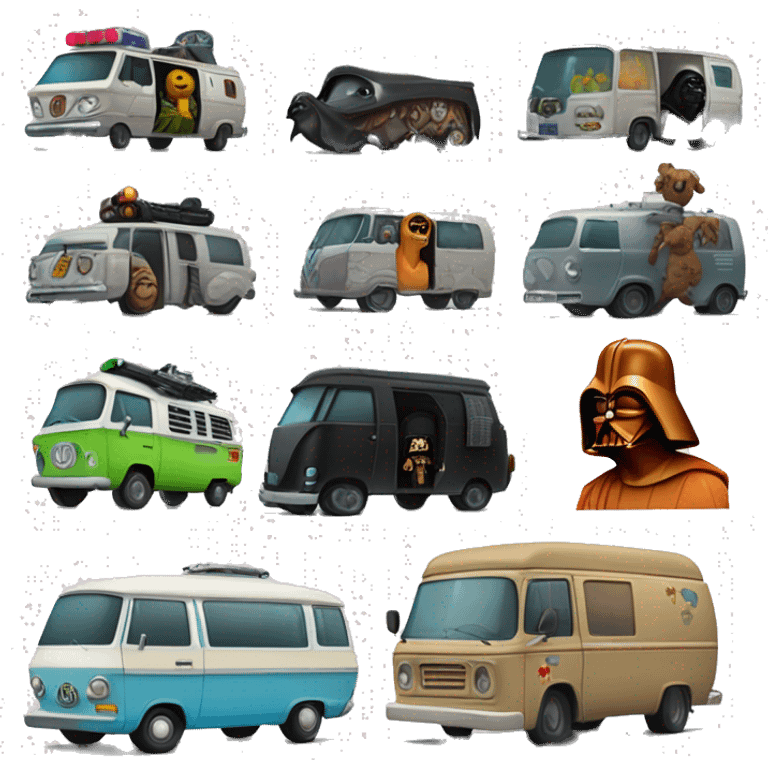 Darth Vader’s, Scooby and the meddling kids monster ,ghost busters,hippie van. emoji