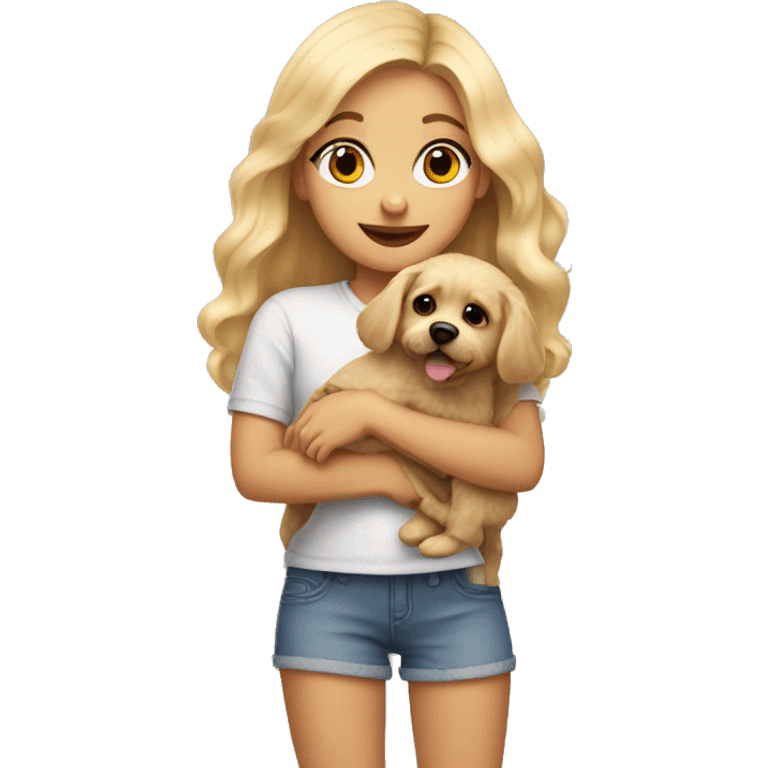 Blonde girl holding fluffy dog emoji