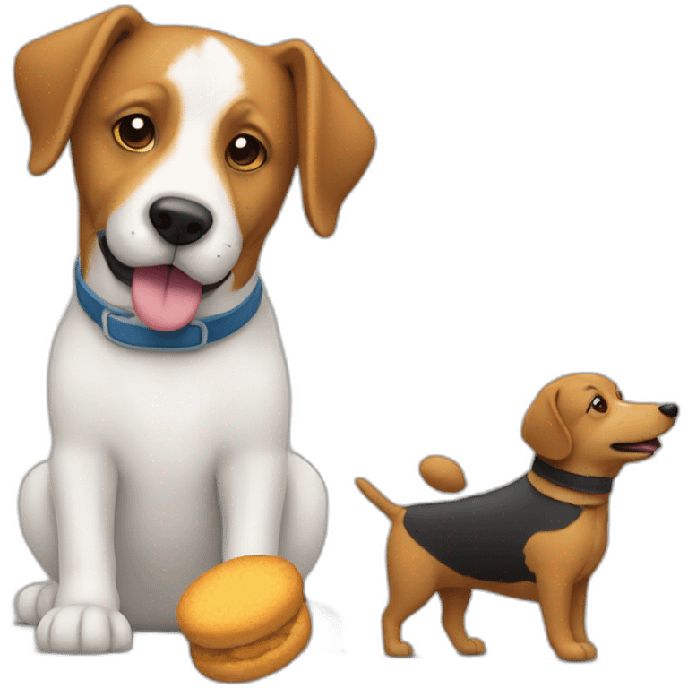 Un chien est en train de se battre avec une machine distributeur de croquettes  emoji