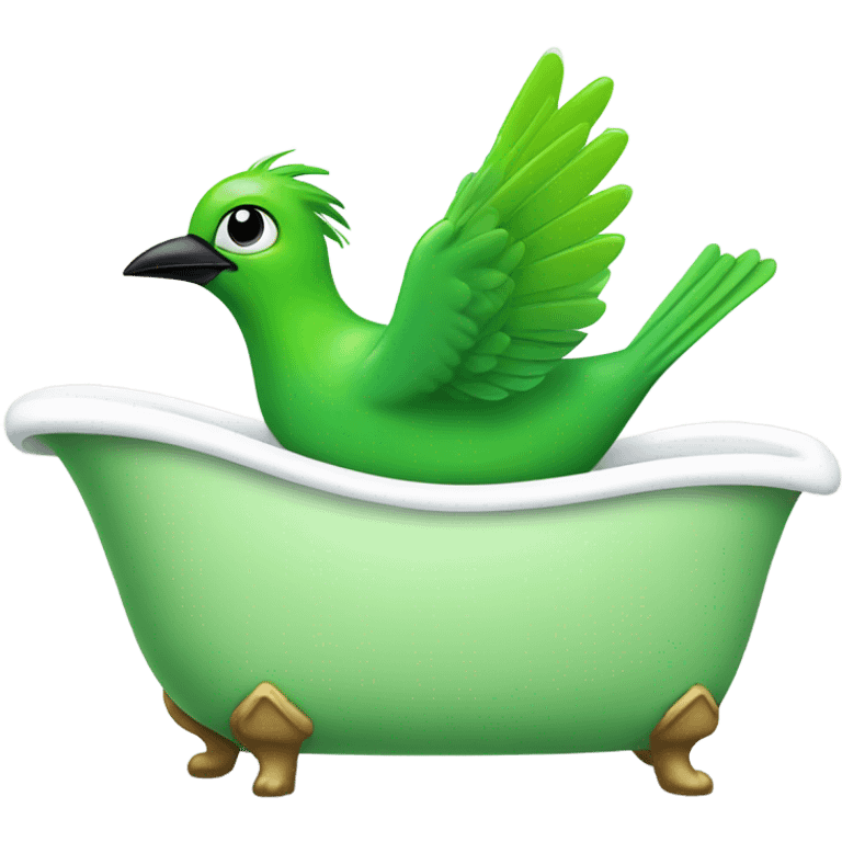 Green bird taking a bath in a white bathtub emoji