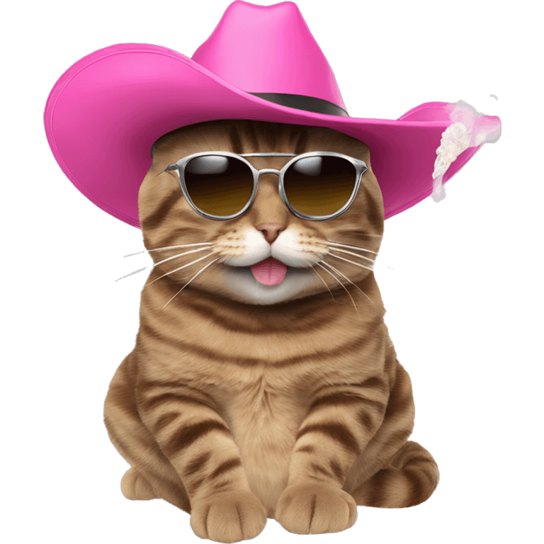 Cat smoking out of a bong with sunglasses and a pink cowboy hat on  emoji