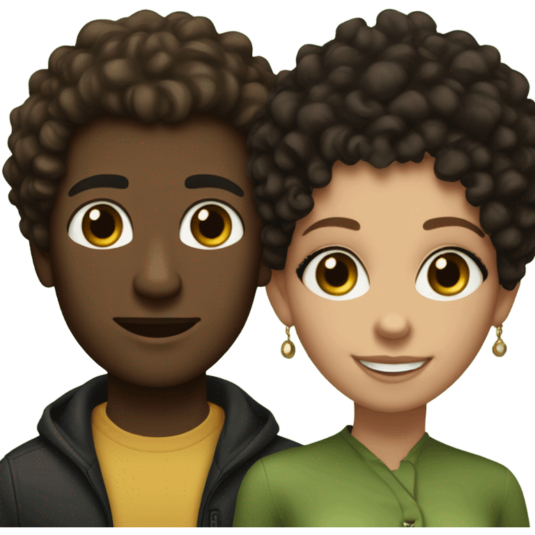 Interracial couple. (Tall White man brown hair green eyes) (black woman mocha skin black kinky curly hair brown eyes) emoji