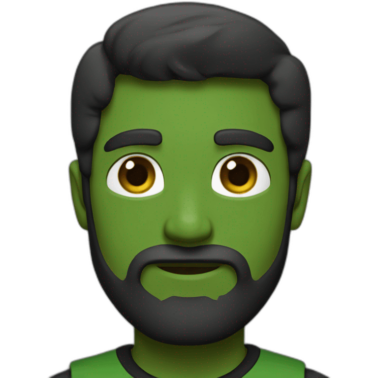 a medium and brown beard man with green eyes and black t-shirt emoji