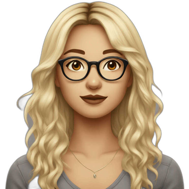 Young caucasian brunette woman with glasses and septum piercing with bangs and blonde dip dye emoji