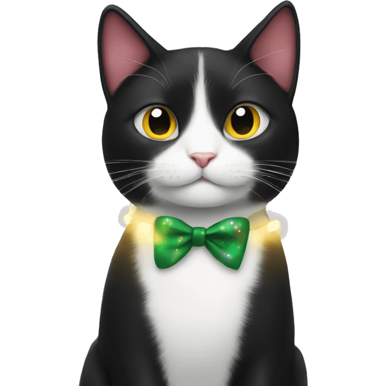 Tuxedo cat with cute christmas lights emoji