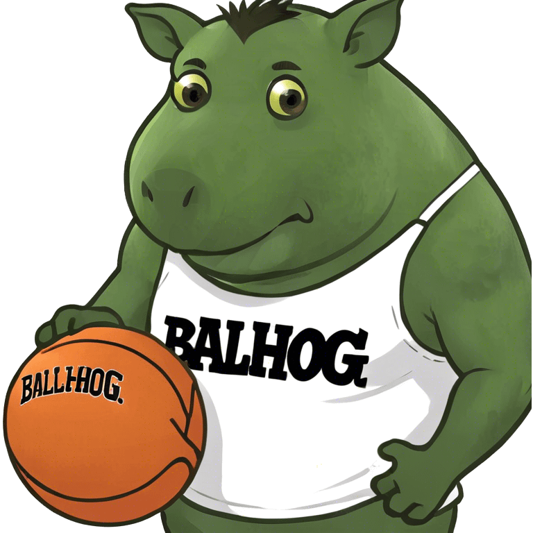 a boar with a basketball wearing a tee that says ballhog emoji