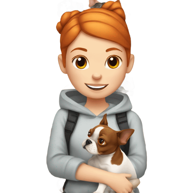 Ginger girl with her Boston terrier dog  emoji