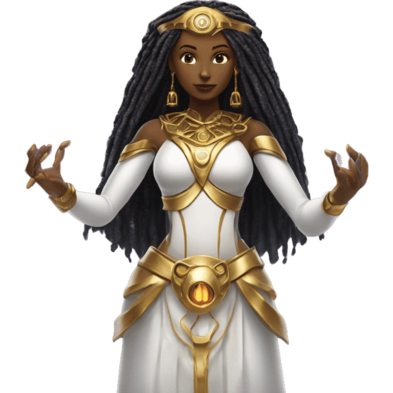 Technomancy Goddess is a mystical being who controls both magic and technology. She can cast spells on technological networks. Her powers blend the ancient art of magic with advanced cybernetics and technology. She can command machines emoji