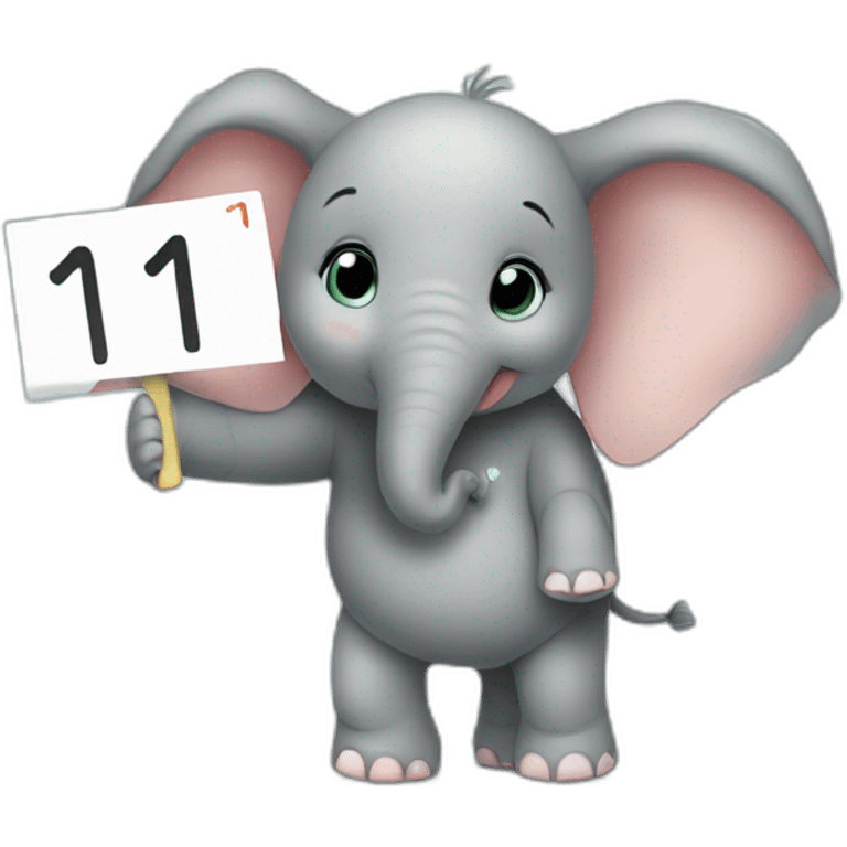 Animated baby elephant holding a sign with the words "#1 Fan" on it emoji