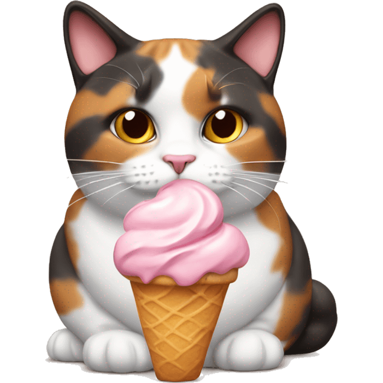 fat calico cat with icecream on their head  emoji