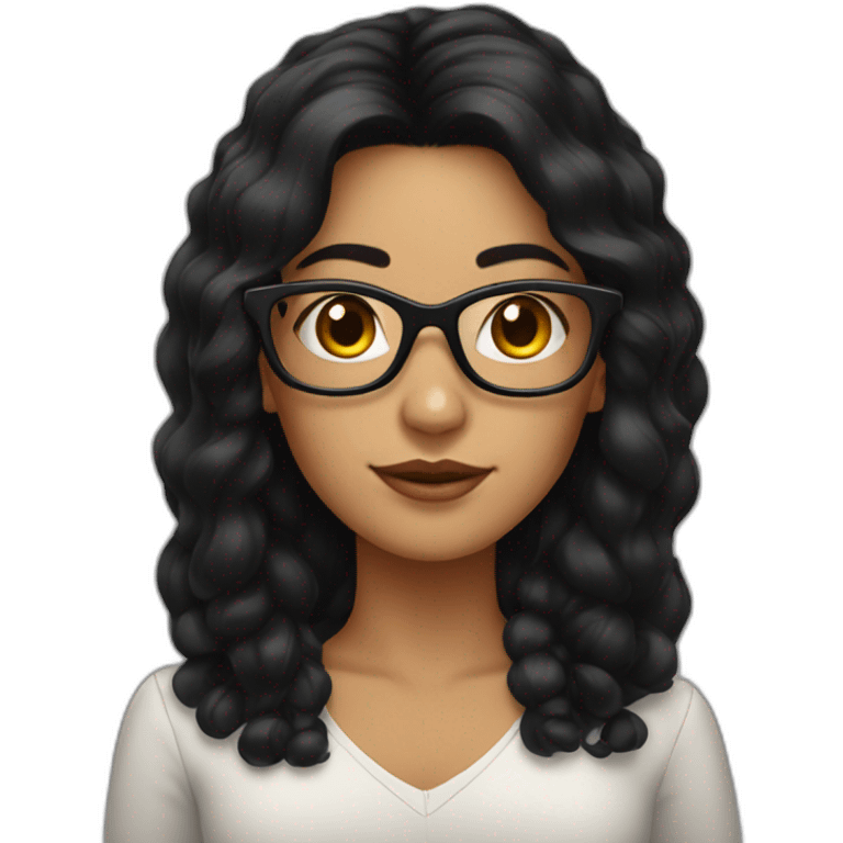 South American woman, black hair, square glasses emoji