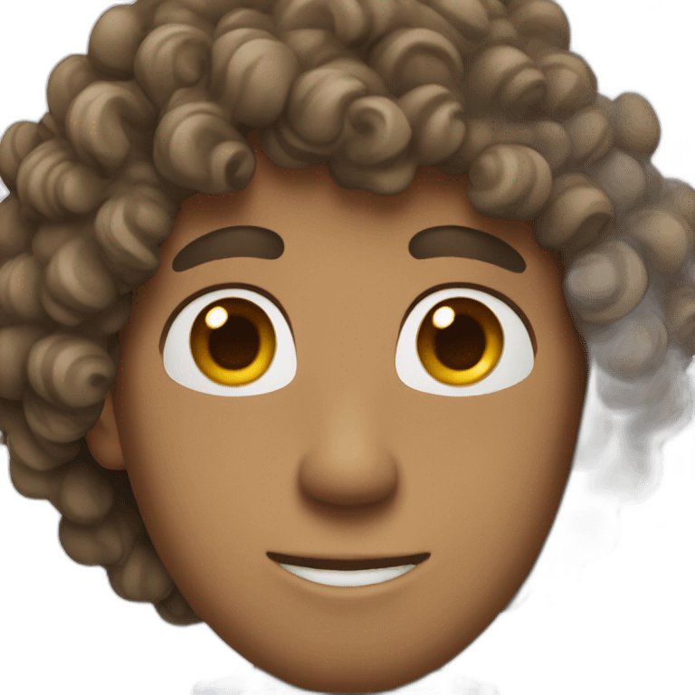 Man with curly brown hair and blue eyes emoji