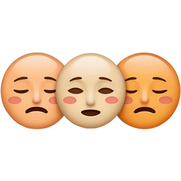 Minimalistic flat emoji set for a meditation app. Three separate faces, each representing a different emotional state:

Negative – Sad, tired face with downturned eyes and mouth.
Neutral – Calm face with a relaxed, balanced expression.
Positive – Happy, peaceful face with a gentle smile.
Soft pastel colors (beige, peach, light orange). Simple 2D design, no 3D, no shadows, no extra details. Clean vector-style aesthetics, smooth lines, clear expressions emoji