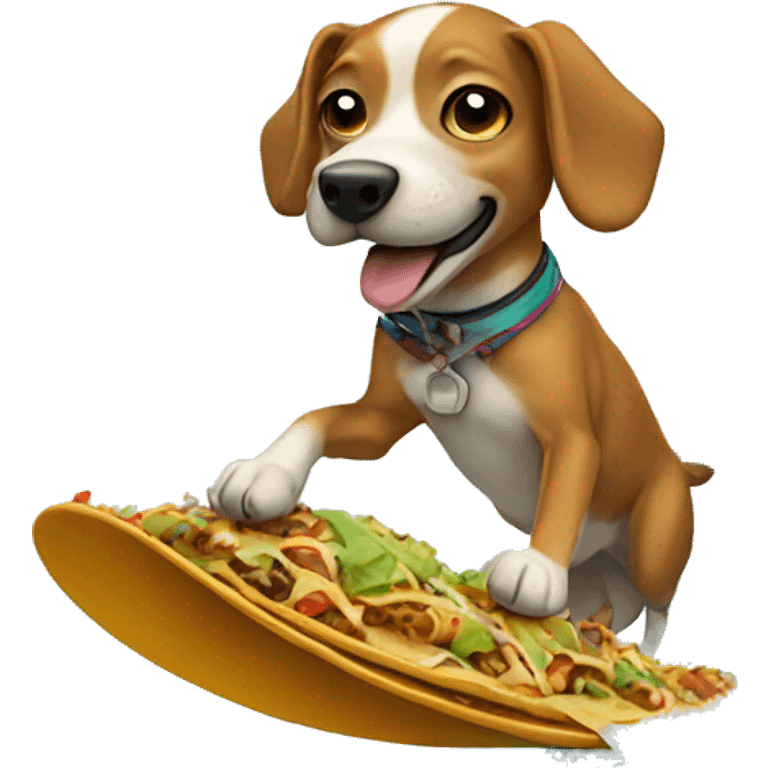 a dog surfing on a taco emoji