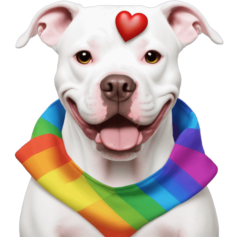 White pitbull wearing I heart gays shirt  emoji