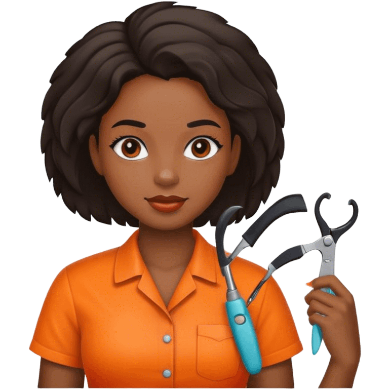 black girl hairdresser wearing a orange shirt  emoji