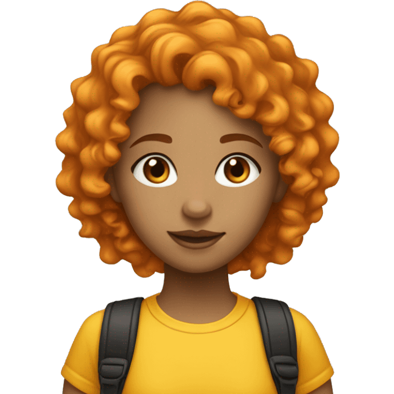 a light skinned girl with orange curly hair with black hair roots wearing a yellow shirt emoji