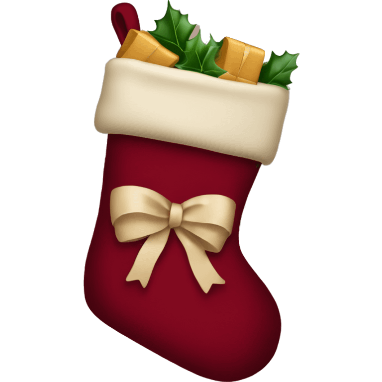 Wine red Christmas stocking with beige bow emoji