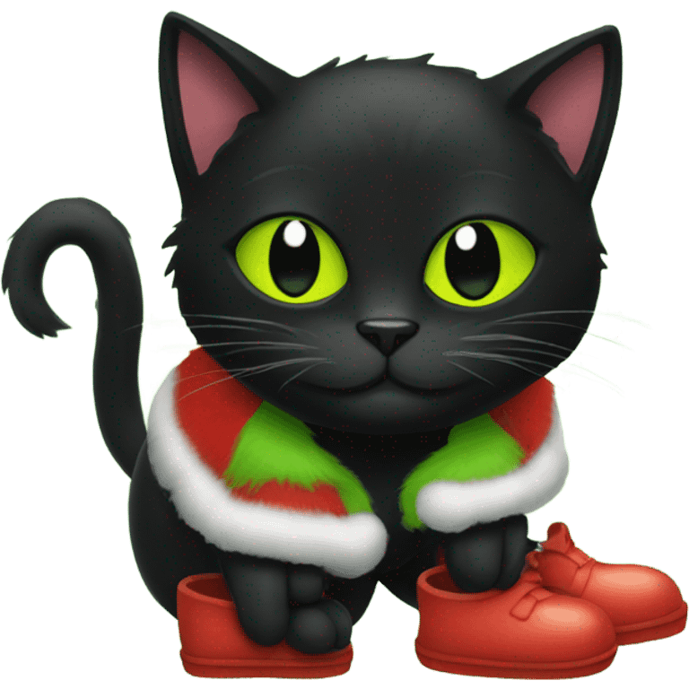 Black cat wearing grinch slippers emoji