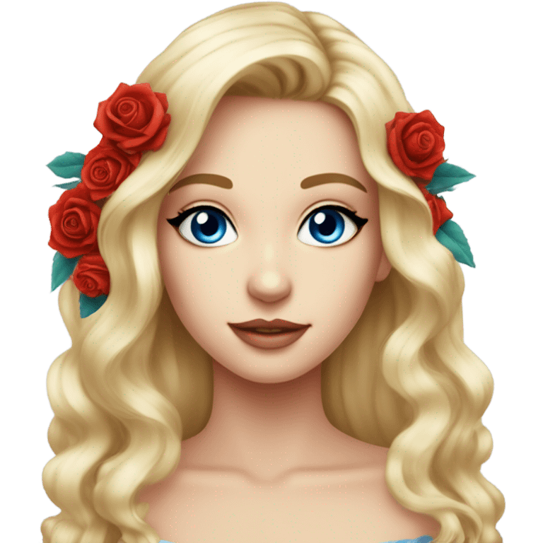 Wedding hair long with roses beautiful finished blond girl with blue eyes  emoji