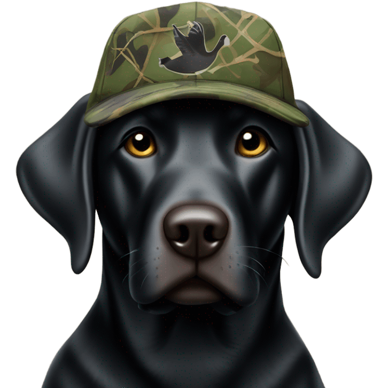 Black Labrador retriever duck hunting, in a camo hat ￼ emoji