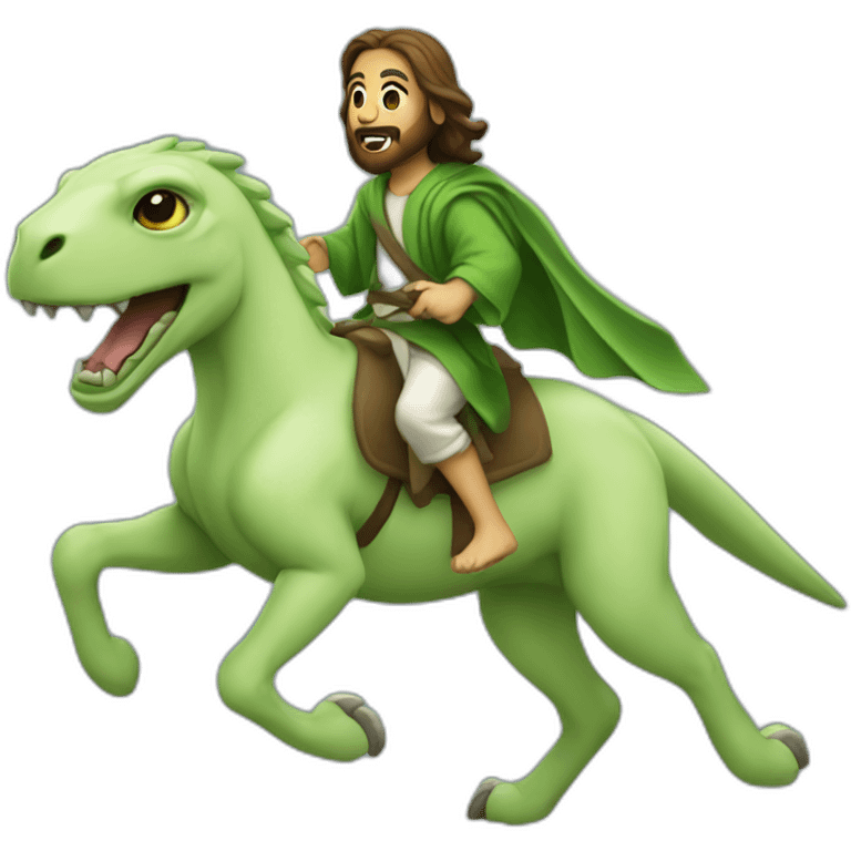 Jesus riding a green raptor emoji