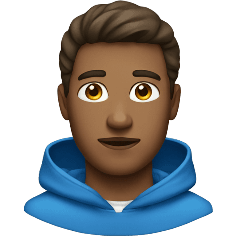 A man, blue eyes, hood, and sweatshirt. emoji