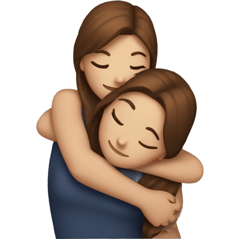 Two white girls with brown hair hugging each other emoji