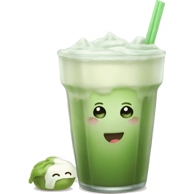 Iced matcha latte in a cute glass emoji